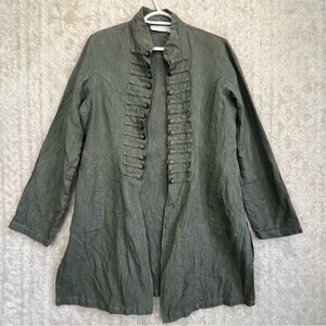 Soft Surroundings Moss Olive Green Jacket Military Ramie Sz M Sheffield Coins